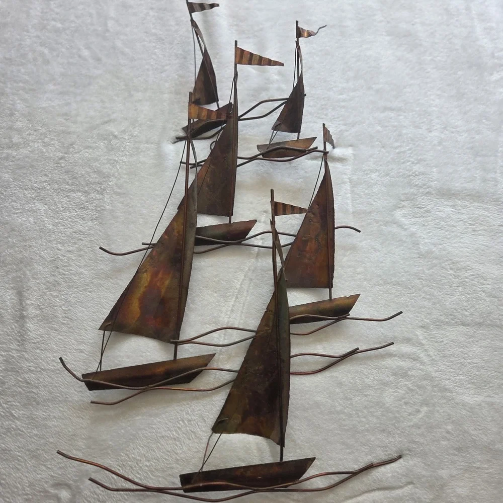 Vintage Torch Cut Metal Sailboat WallArt Jere Style Nautical Coastal Cottagecore